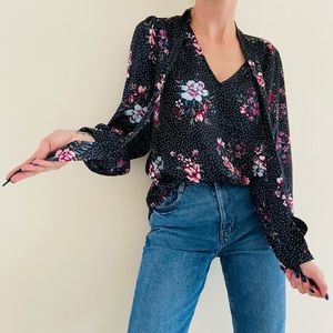 New laundry black floral polka dot blouse